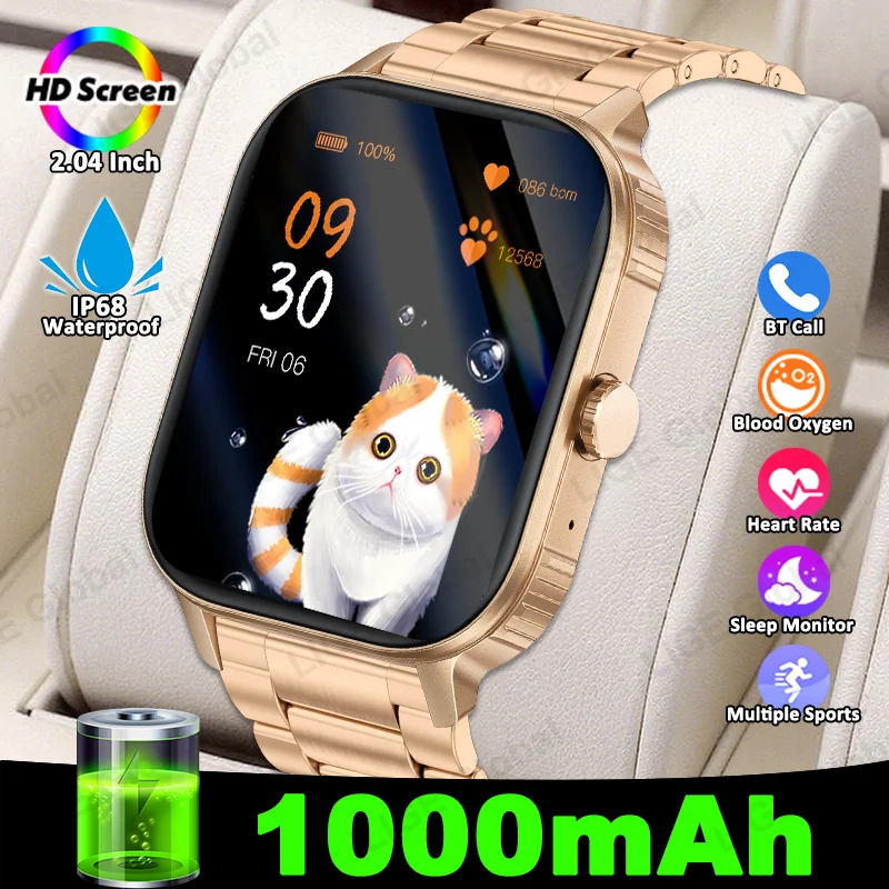 

LIGE НОВЫЕ умные часы 1000 мАч, мужские аккумуляторы большой емкости, 2,04 дюйма, HD-дисплей, голосовой помощник, спортивные часы на открытом воздухе