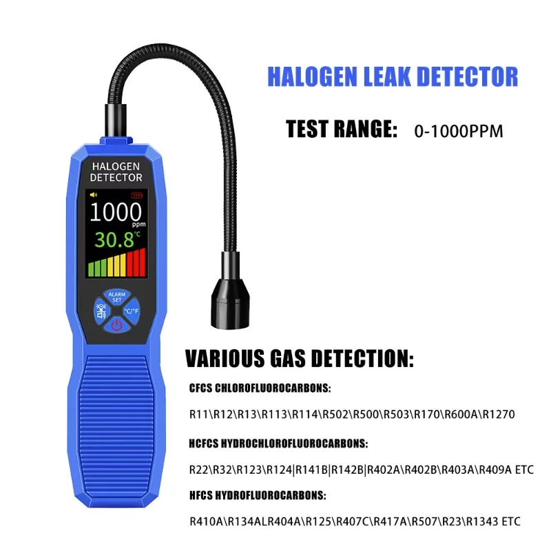 Refrigerant Leak Detector HVAC,0-1000ppm Freon Leak Detector Halogen Gas Freon Sniffer Car AC Leak Detector