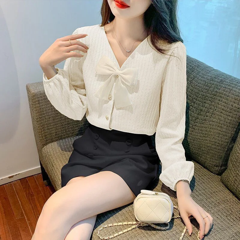 Shirts met lange mouwen Dames gestreepte button-down blouses Loose Fit Cottagecore Vrouwelijk Elegant Herfst Comfortabel Weekend Dagelijks