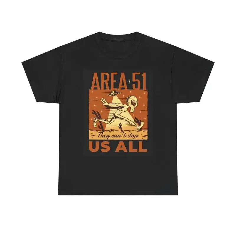 Area 51 T Shirt Funny Alien Abduction Cartoon Heavy Cotton