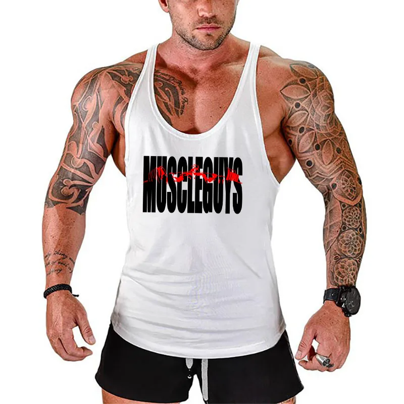 Fitness Clothing Bodybuilding Stringer Tank Tops Mens Cotton Curved Hem Y Back Sleeveless Shirt Running Vests Gym Singlets