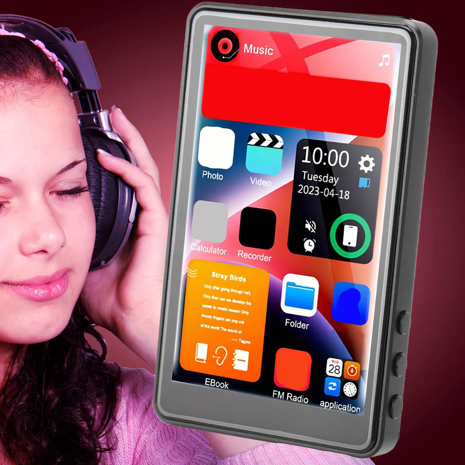 

Портативный MP3-плеер с аккумулятором 1000 мАч, Bluetooth, 4-дюймовый экран, многофункциональный, с поддержкой записи, для путешествий