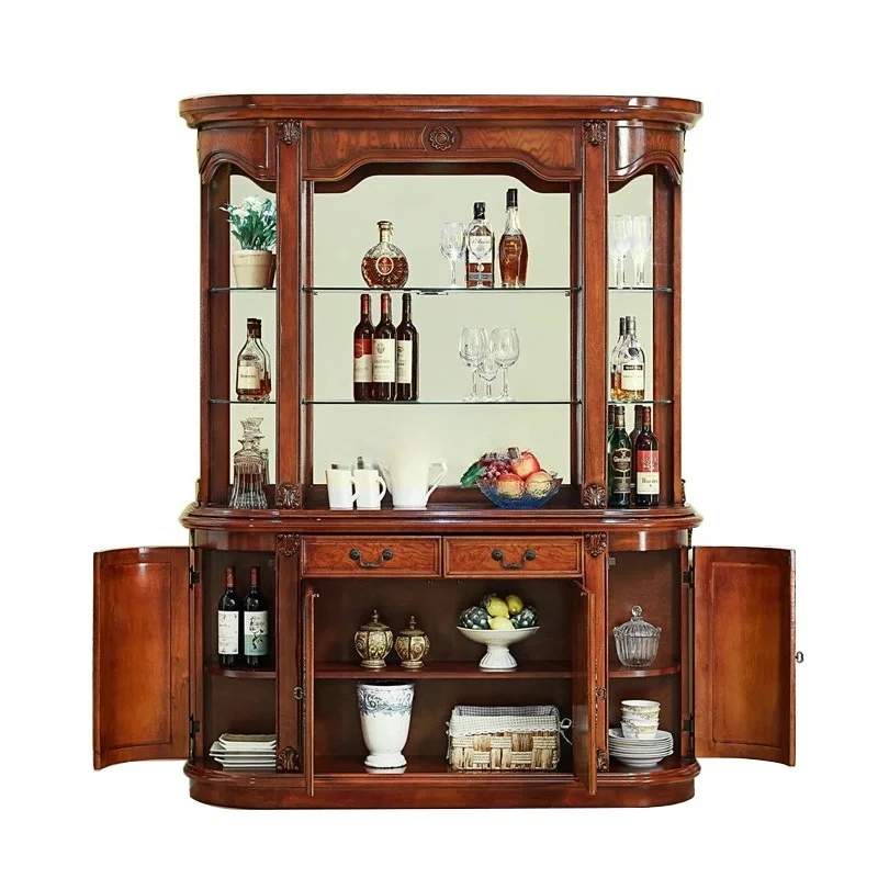 

American solid wood four-door wine cabinet foyer partition storage European tea cabinet