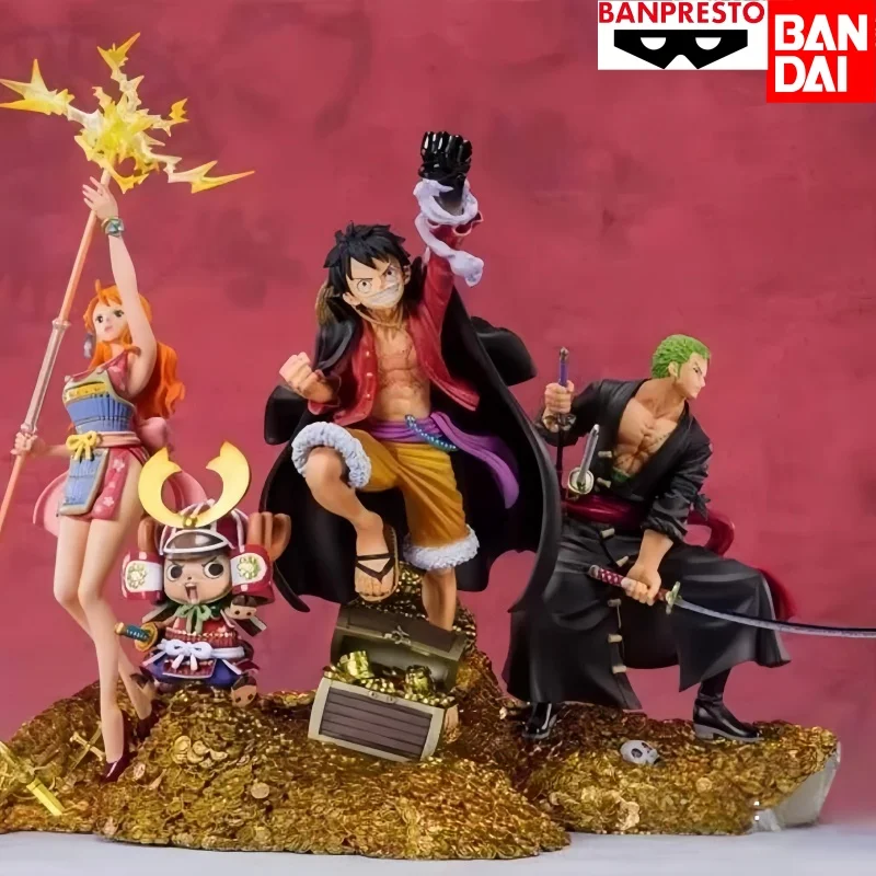 Figuras de acción originales de Bandai en stock, One Piece Figuarts Zero WT100, Monkey D. Luffy, Roronoa Zoro, Nami, modelo en caja nueva, regalo
