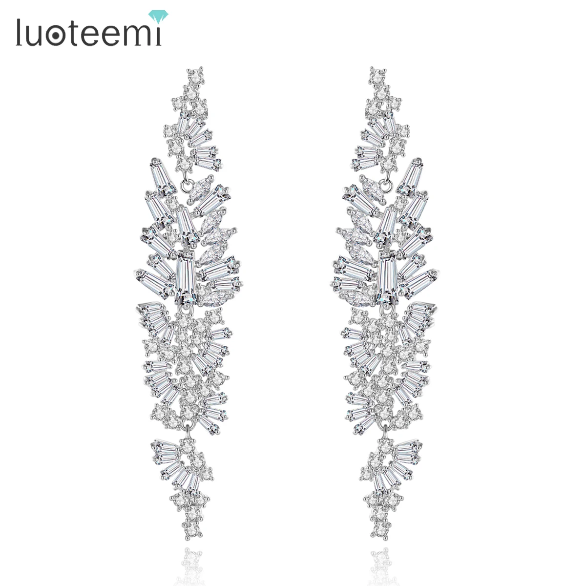 

LUOTEEMI Fashion Drop Earrings For Women Trendy Korean CZ Long Dangle Earrings for Teens Unusual Wedding Accessories for Bridal