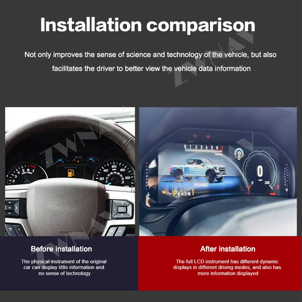 12.3 inch Digital Dashboard Cluster For Ford F150 2015-2020 Virtual LCD Instrument Panel Cockpit Speedometer Gauge Plug-play