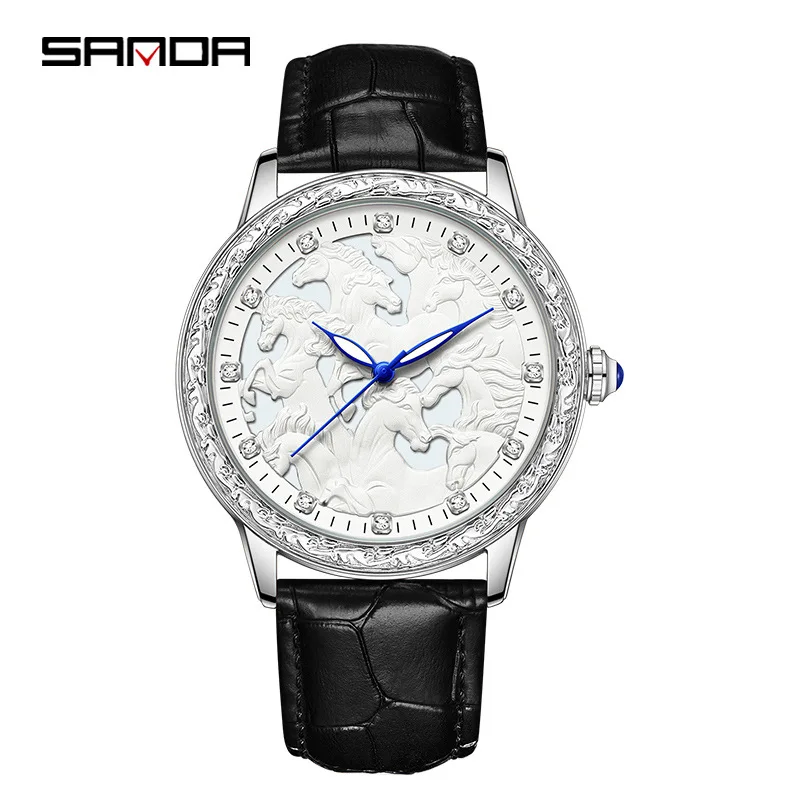 Fashion Sanda Top Brand Elite Mens Quartz Watches Business Dress Waterproof Wristwatch Men Luxury Breathable Leather Sport Gifts