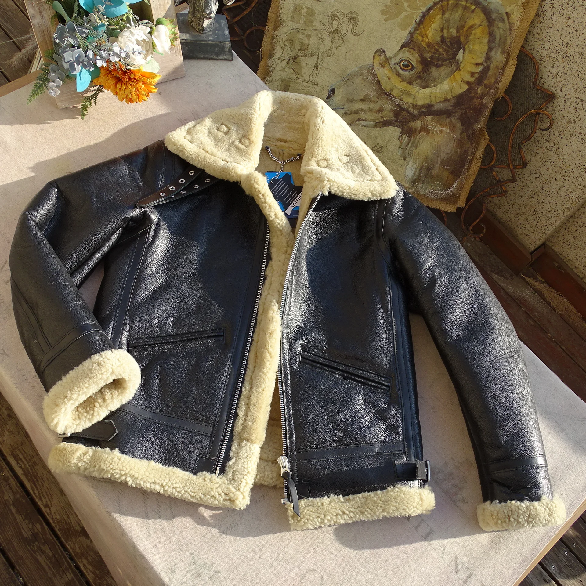 B3 Fur One leather jacket New Japanese vintage leather jacket black