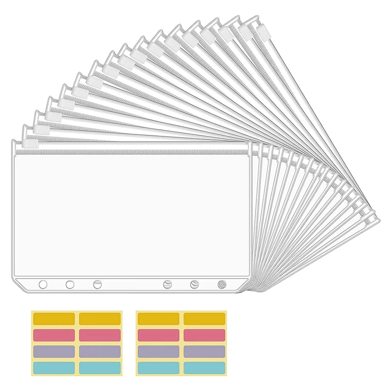 6リングバジェットバインダー用のクリアジッパーフォルダー、a6バインダーポケット、現金封筒、ノートブック、16個