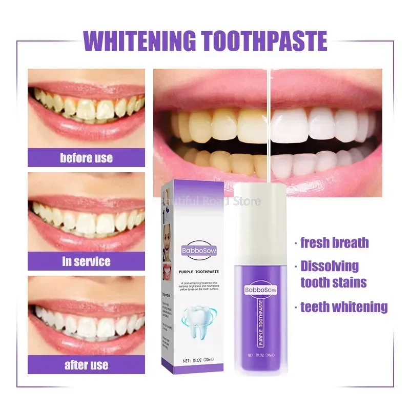 

V34 Purple Toothpaste 50ml Mousse Quickly Whitening Toothpaste Removing Tooth Smoke Stains Yellow Plaque Care Gums Oral Product