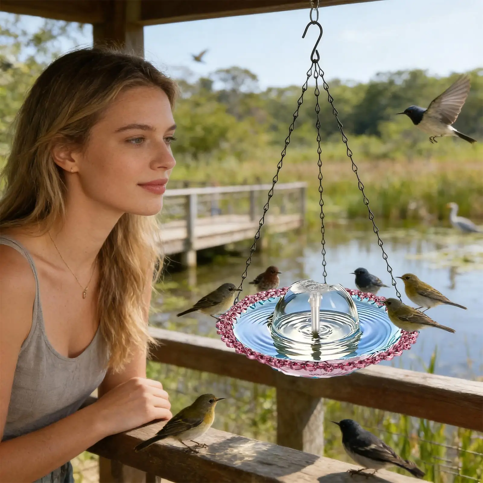 

Электрический фонтан-поилка для птиц, прозрачный, нержавеющий, декоративный, с водяным насосом, для двора, дорожек, подъездных путей, патио, балконов, газонов, садов