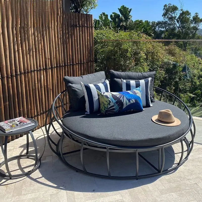 Outdoor leisure bed sofa aluminum alloy round bed courtyard small balcony round swimming pool hotel villa outdoor deck chair