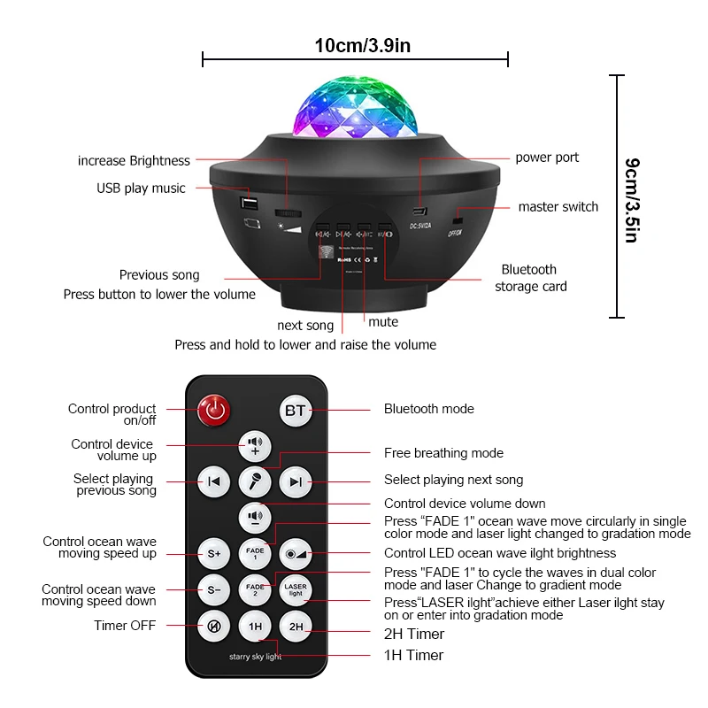 Ocean Projector Galaxy Star Wave Night Light Bluetooth with Music Speaker Remote Control Projector for Home Bedroom Decoration