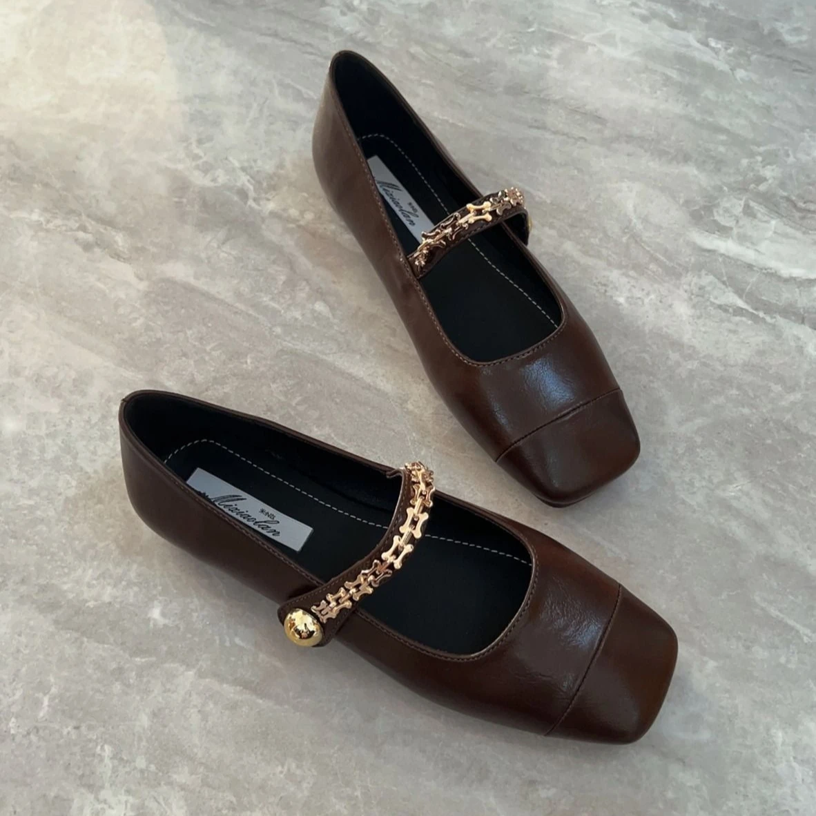2026 New Women's Square Toe Mary Jane Flats French Style T-Strap Buckle Pump Black Leather Casual Dress Shoes view 5