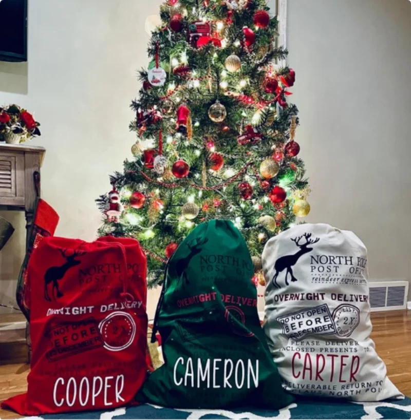 

Personalized Printing Name Christmas Canvas Bag Gift Bag Canvas Drawstring Christmas Bag Gift Bag Bundle Pocket Canvas Bag