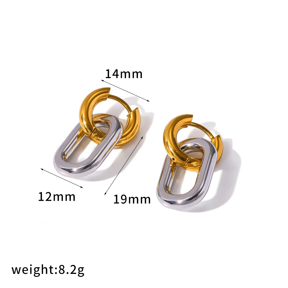 18K Goldfarben Beschichtete Glänzende Edelstahl Geometrische Doppelring-Ohrringe für Damen Wasserfester Modeschmuck – Detail 13