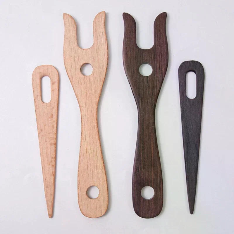 2Pcs Knitting Fork And Eye Needle Kit Wooden Cording Tool Fork Braider Lightweight Knitting Fork Braided Tool