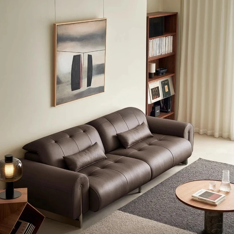 

Импортная кожаная французская ретро-складная трехместная софа прямой формы