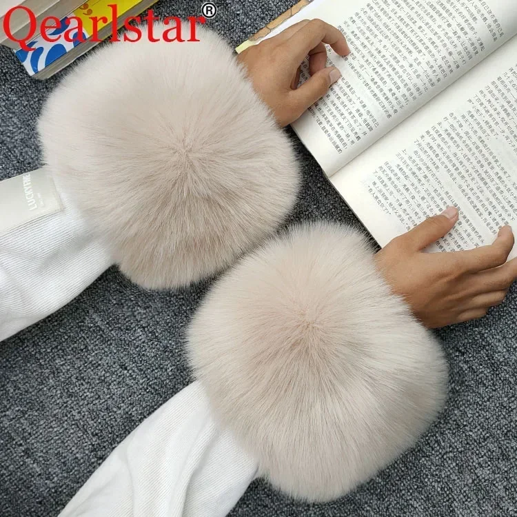 Fashion Luxury Faux Fox Fur Cuffs Thicken Women Wrist Arms Gloves Plush Elastic Fur Bracelet Oversleeve Arm Warmmer Wristband