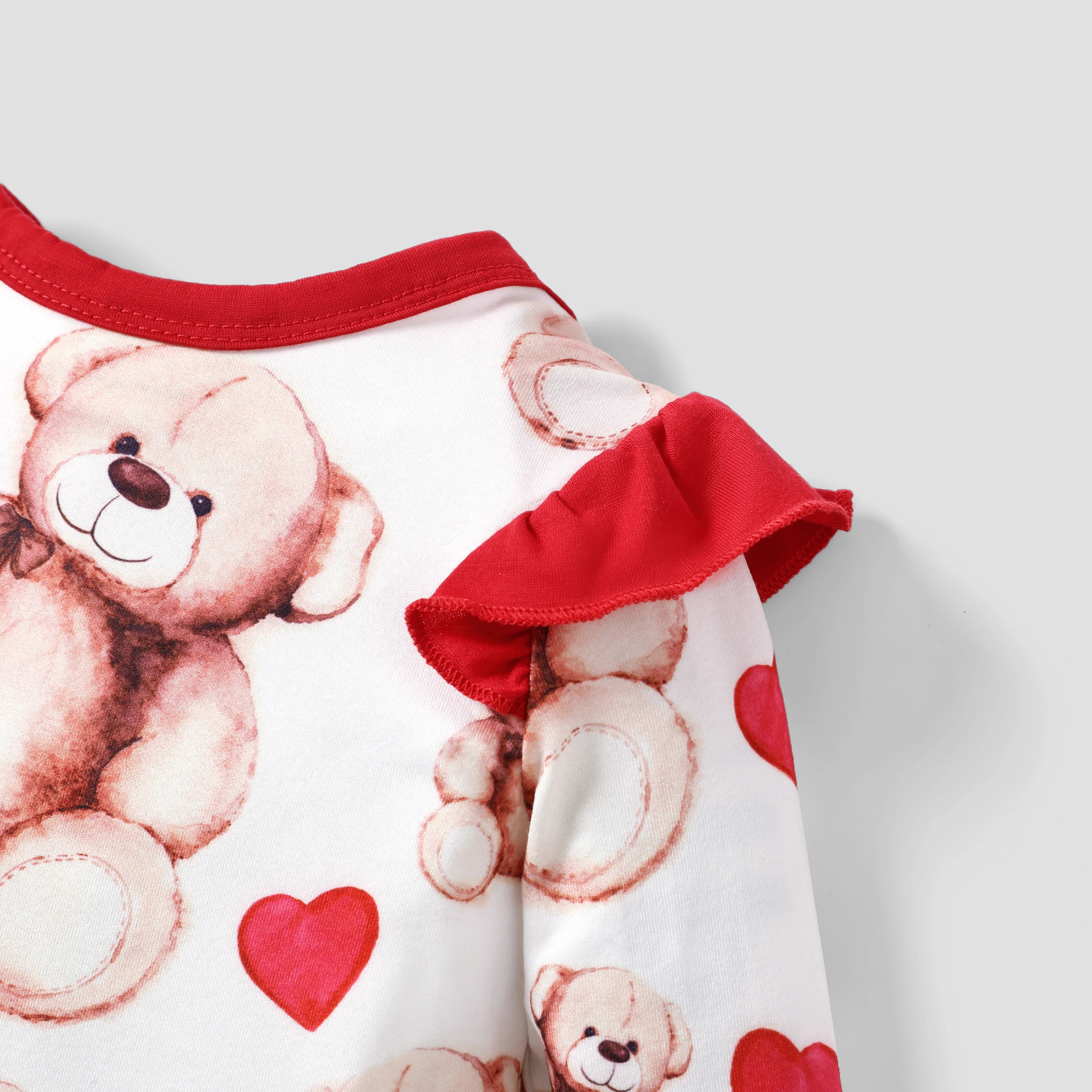 PatPat Baby Girl Valentine Sweet Bear and Polka Dot Print Jumpsuit