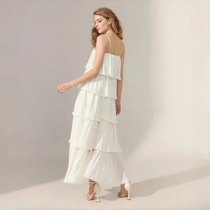 Bohemian Style Layered Chiffon Wedding Dress With A Halter Neck Square Neckline Perfect For Elopement Beach Wedding Customizat