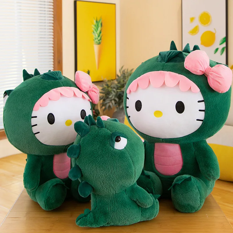 35cm Hello Kitty Cos dinosaurio Kawaii dibujos animados muñeco de peluche juguetes suave almohada cojín trasero niñas regalos de cumpleaños