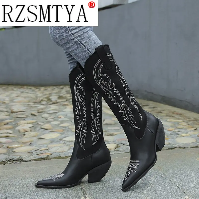 2020  Women High Heels Wedges Long Riding Boots Winter Knee High Boots Designer Beige Heels Western Cowboy Boots A162