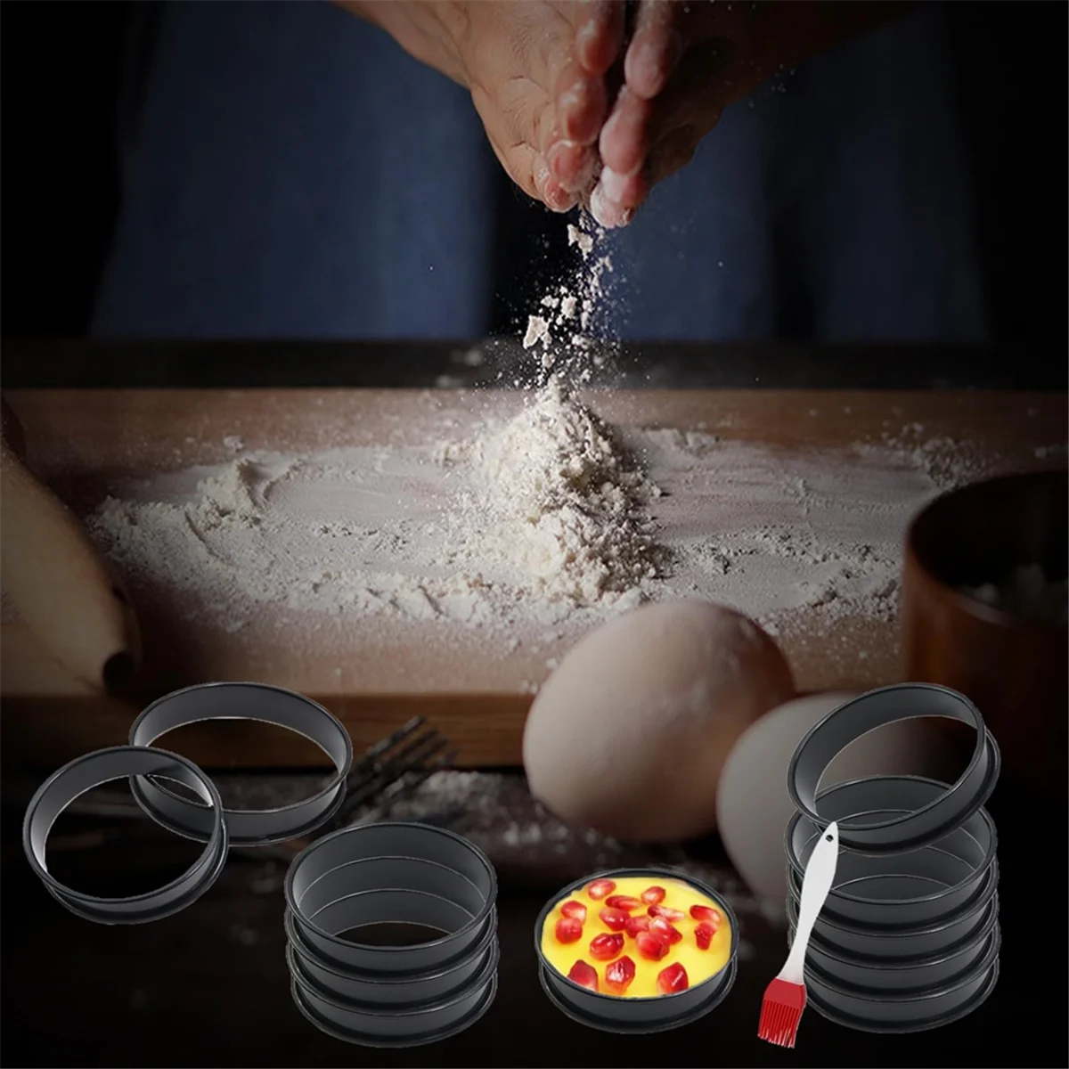 8 عبوات من حلقات المفن الإنجليزية غير اللاصقة مقاس 3.15 بوصة - حلقات تورتة مزدوجة ملفوفة من الفولاذ المقاوم للصدأ قوالب حلقية مستديرة