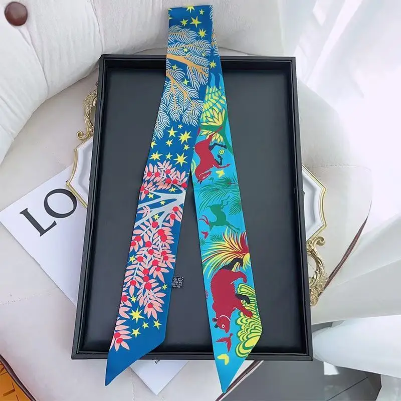 5 * 90 cm moda francese versatile giungla animale leone cervo ragazze nastro in twill avvolgere borsa manico nastro sciarpa di seta all'ingrosso