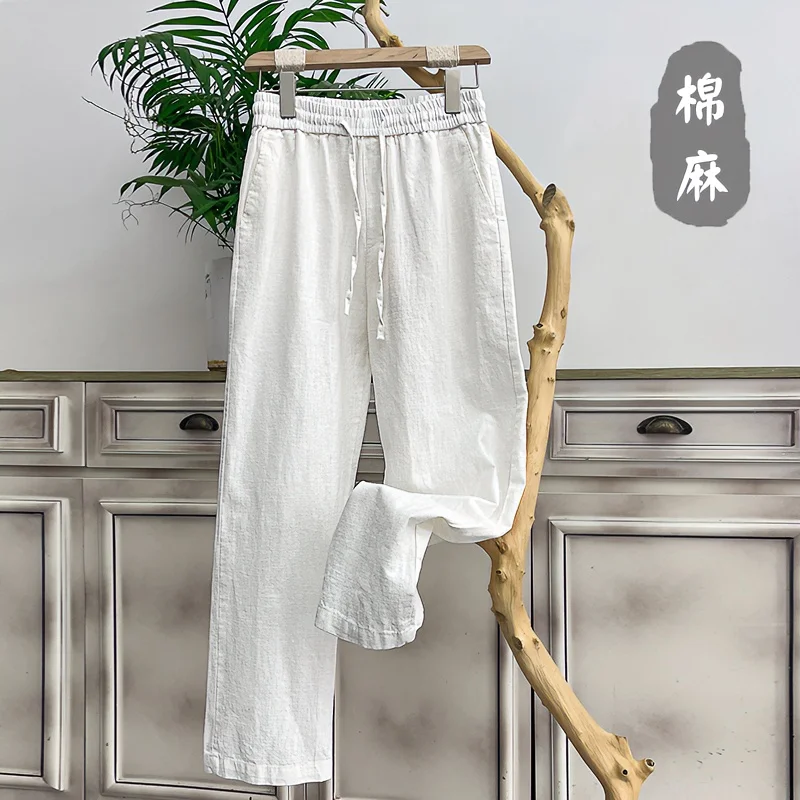 Spring and Summer New Cotton and Linen Straight Leg Pants for Men Versatile and Loose Casual Pants Thin and Linen Hanging