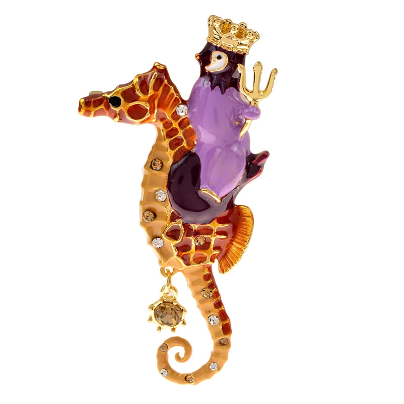 Cute Seahorse Corsage Cartoon Penguin Brooch Dripping Oil Rhinestone High-grade Pin Alloy Pendant Animal Brooches