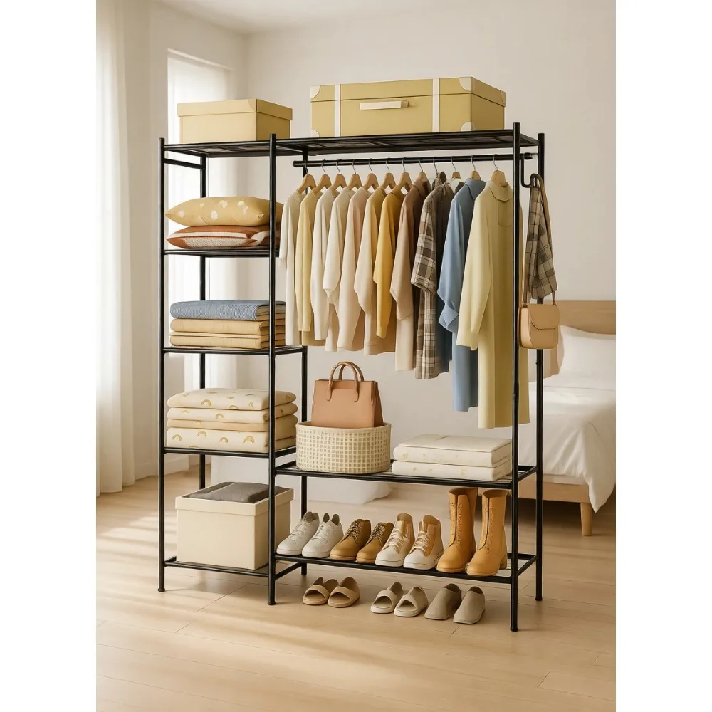

Portable Free Standing Wardrobe with Four Tier Shelves for Bedroom Cloakroom Storage