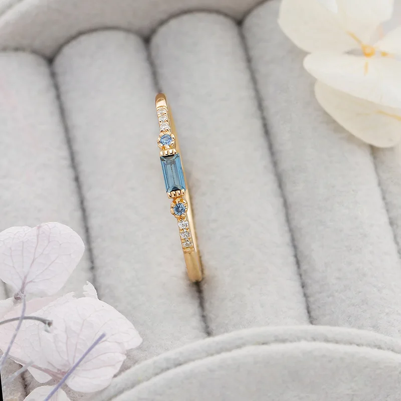 LAMOON Natrual Blue Topaz Ring For Women Gemstone Thin Ring 925 Sterling Silver Gold Vermeil Simple Daily Jewelry Accessories