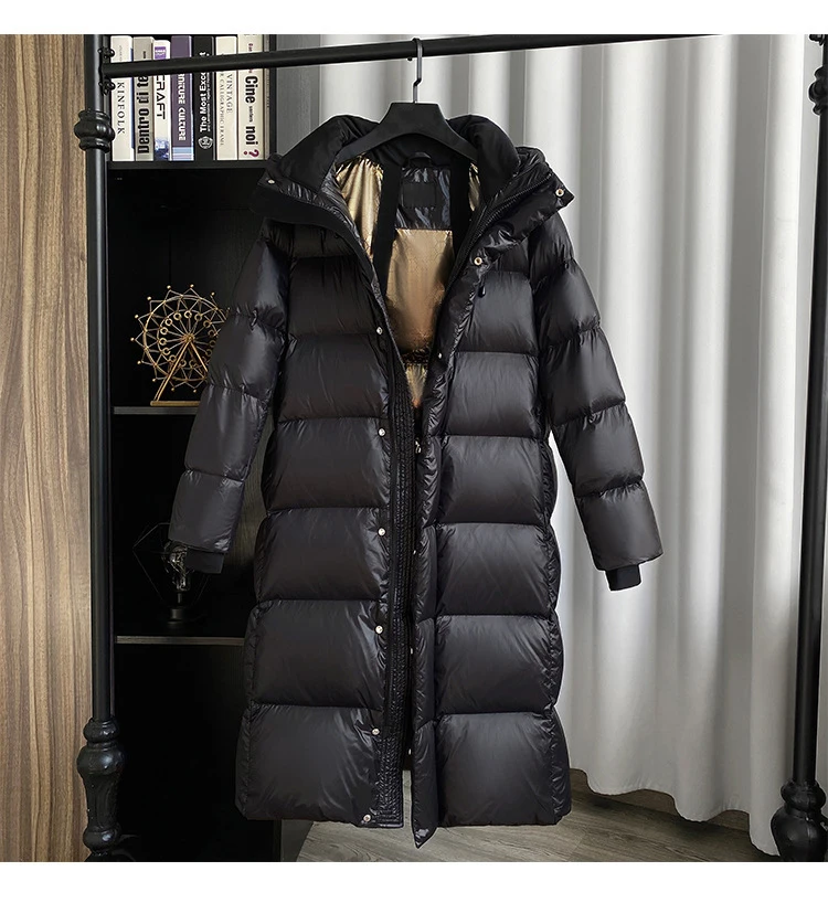 Nieuwe Bovenkleding Unisex Hoge Kwaliteit Warme Koreaanse Kleding Gewatteerde Knielengte Ganzendons Verenjassen Dames Winter Donsjack