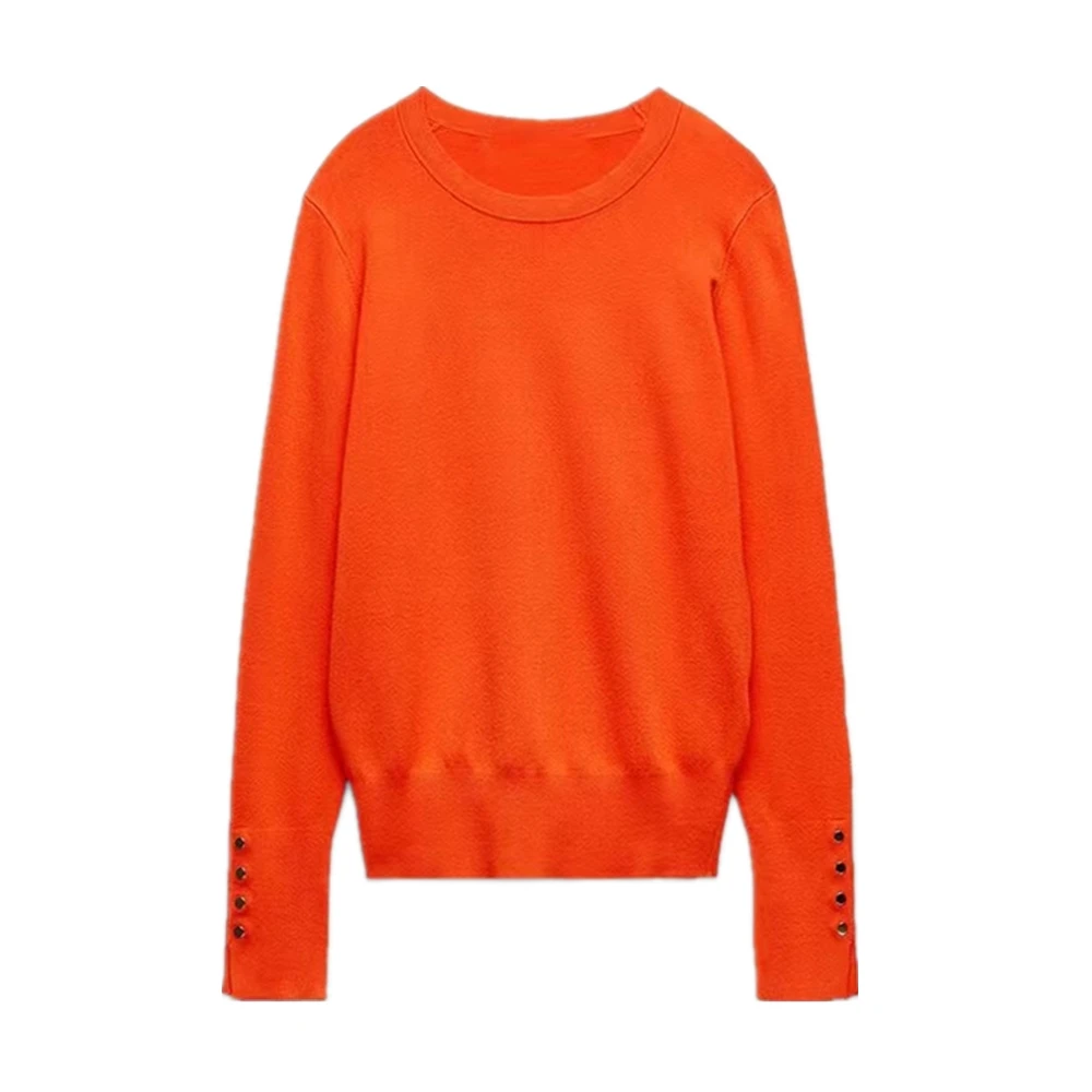 KEYANKETIAN Women\'s O-Necked Long Sleeves With Buttons Pullover Sweater Female Casual Solid High-Stretch Shirts Chic Ladies Top