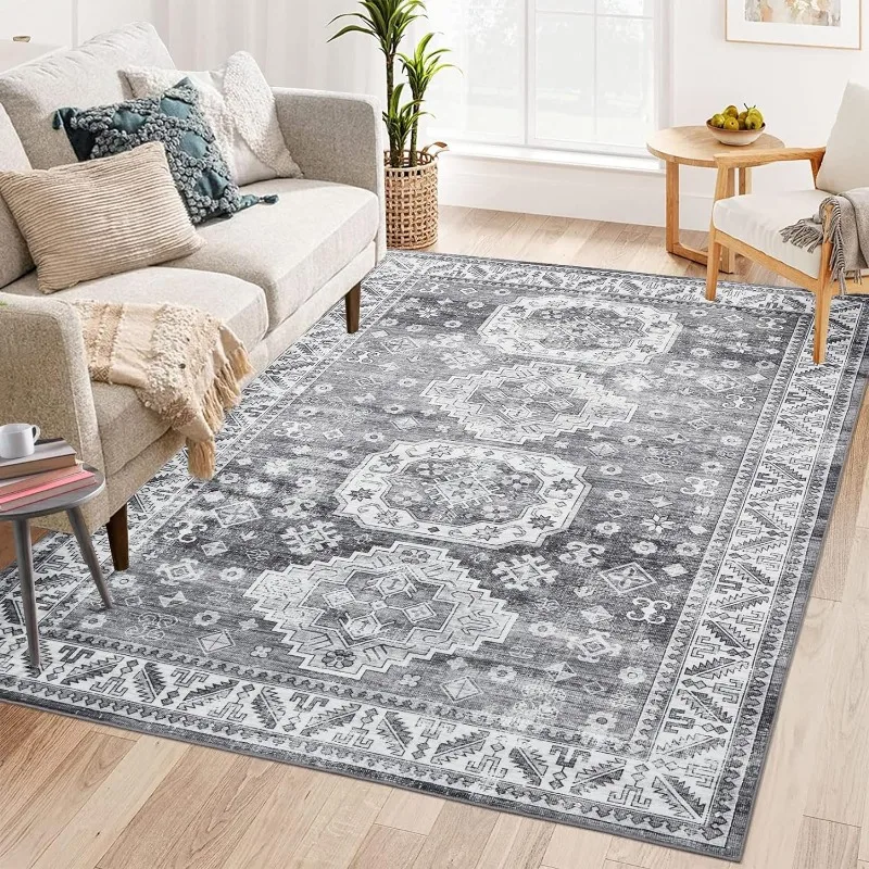 Area Rug for Living Room Indoor Large Area Rug Oriental Retro Accent Rug Boho Distressed Carpet Machine Washable