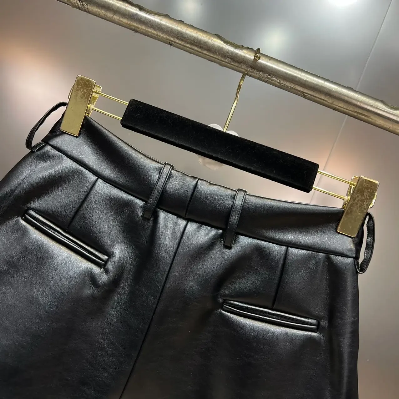 High Street Pants Spring Fake Pocket Design Slimming Leg Hugging PU Leather Versatile Women's Spicy Girl Style Shorts