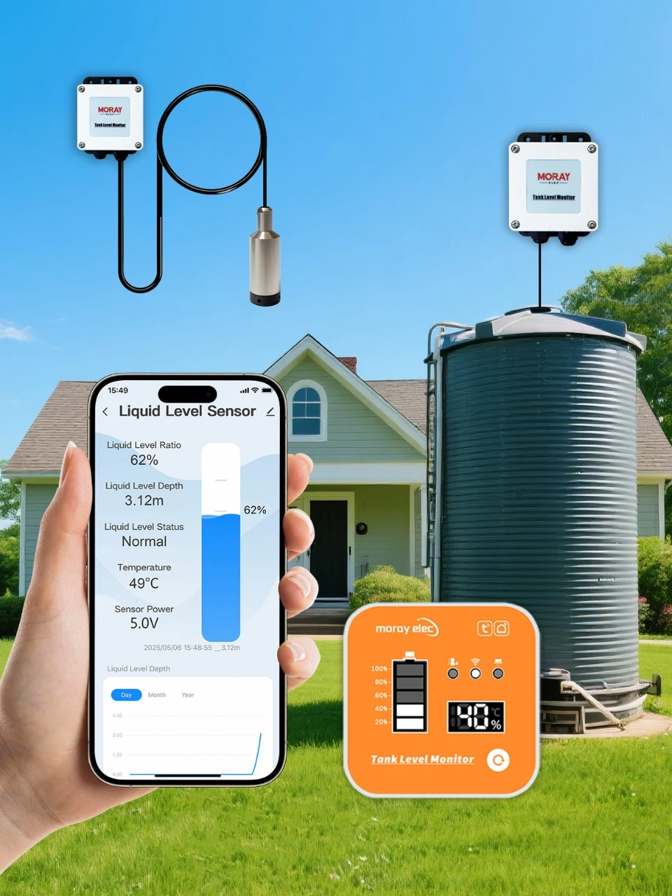 Hot Sale 5M ME202R Tuya APP Intelligent Smart Home LCD Temperature Display WIFI Submersible Water Tank Level Controller