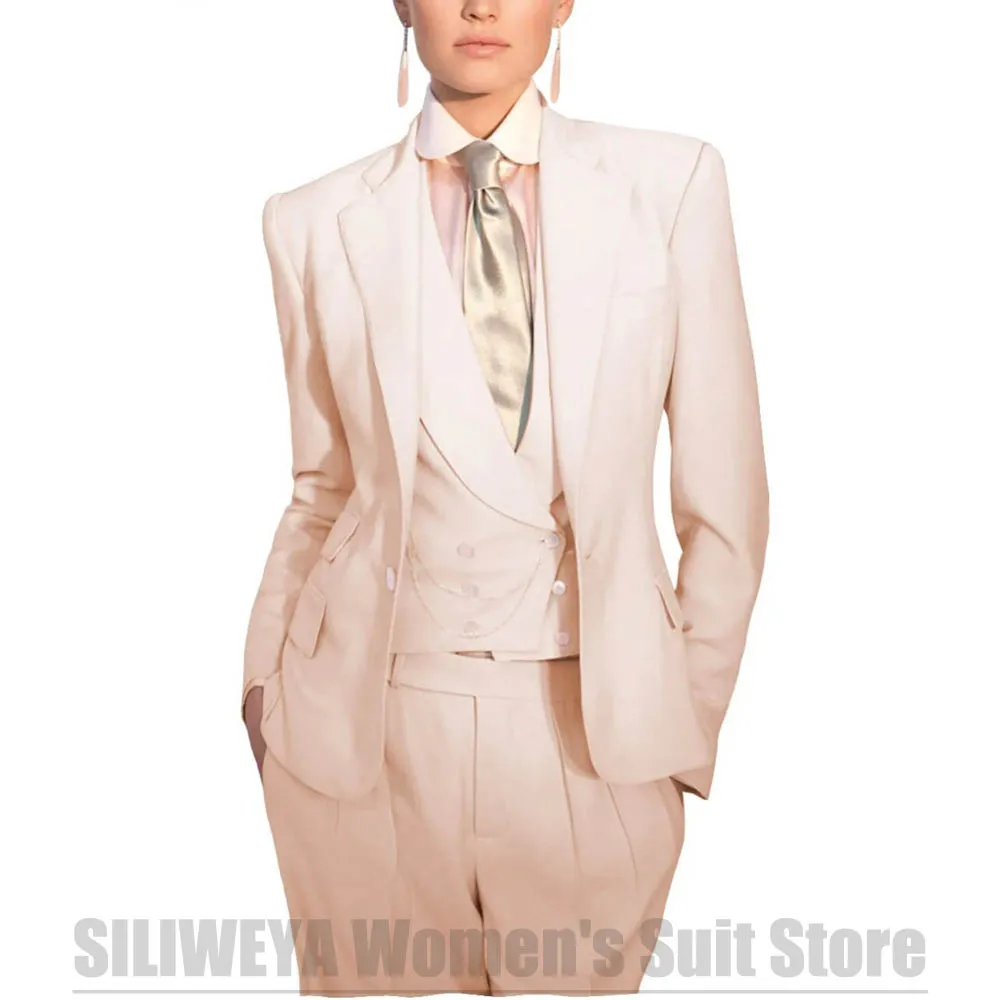 Traje de tres piezas para mujer, chaqueta Formal de oficina, chaleco, pantalones, conjunto elegante de un solo botón, trajes informales para fiesta de boda de Color sólido