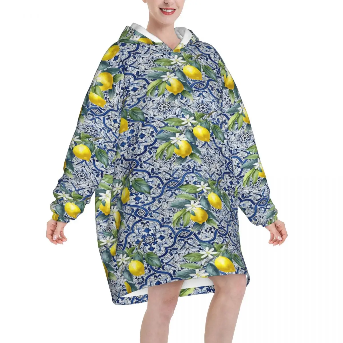 Lemon Sicily Rectangle Blanket Hoodie Oversized Wearable Sweatshirt Blanket Warm Gifts for Women Girls Girlfriend