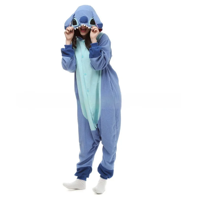 Cartoon Stitch Jumpsuit Pajama Polar Fleece Onesie Stitch Angel Cosplay Costume Men Women Plush Sleepwear Teen Home Clothing