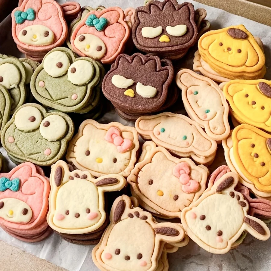 4/8/unids/set Mini cortador de galletas molde de prensa en relieve de dibujos animados, sello de plástico Hello PP Kitty para hornear magdalenas, panqueques, pastel de manzana,