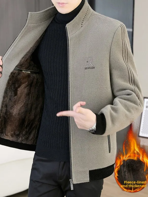 

Thiened Fce Lined Woolen Jaet for Men Casual High End Faion Trendy Warm Outerwear Autumn Winter Seasonal Outerwear