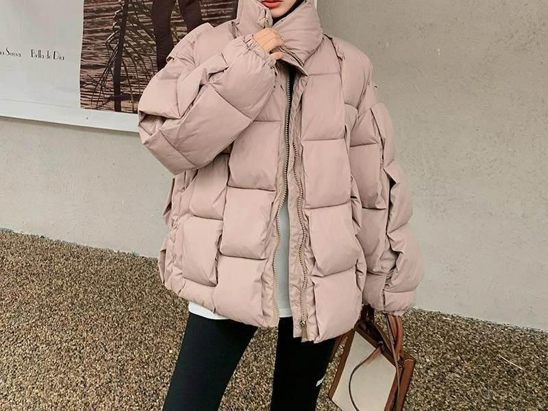 2025 شتاء جديد ثلاثي الأبعاد محبوك أسفل سترة قطن مربع العصرية الدافئة سميكة المرأة معطف القطن #5