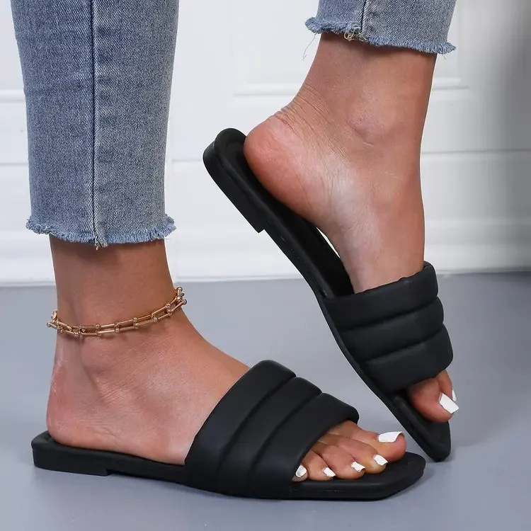 

Women's Solid Color Simple Flat Slippers Summer New Specials Beach Leisure Comfortable Open Toe Drag Zapatos Mujer Tendencia