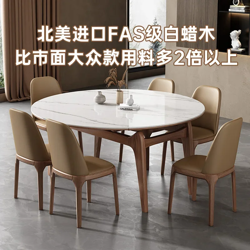 

Rock slab dining table and chair combination modern simple home new telescopic solid wood cat ear dining variable round