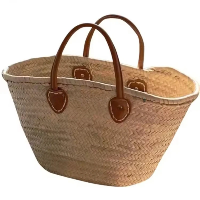 Handmade New Rattan Basket Handmade Classic Seagrass Wicker Crafts Shopping Basket Big Beach Bag Travel Festival