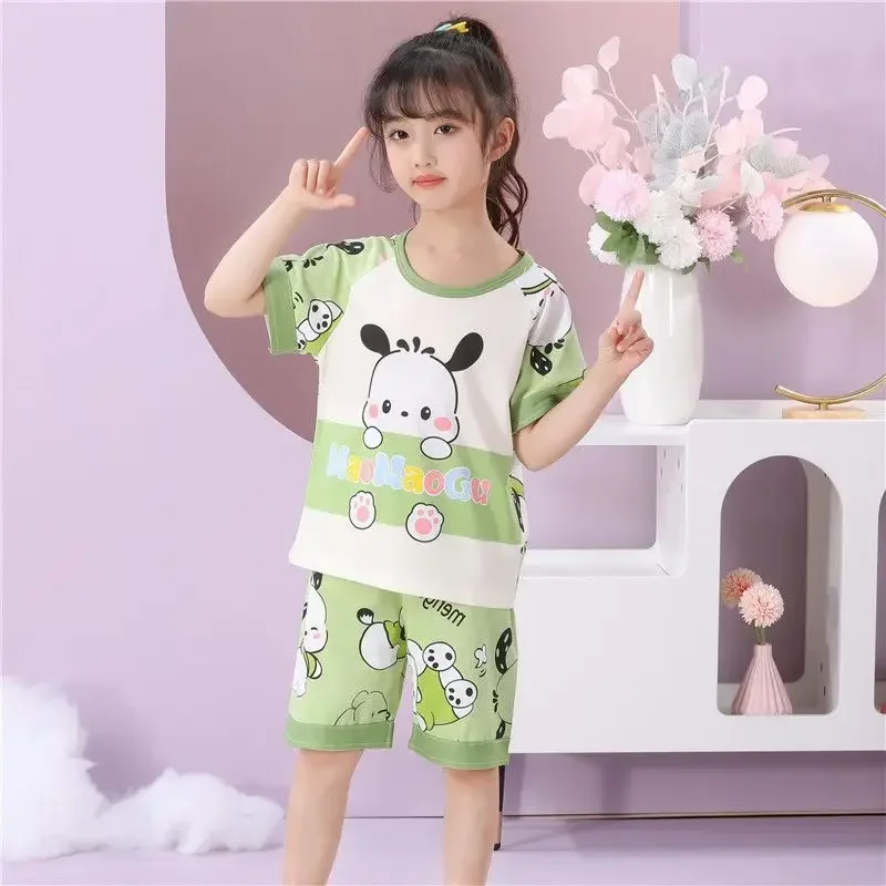 

Cinnamoroll Kawaii Anime Sanrio Ins Fashion Short Sleeve Shirt Pants Cute Hello Kitty Kuromi Pajamas Homewear Clothes Set Gifts