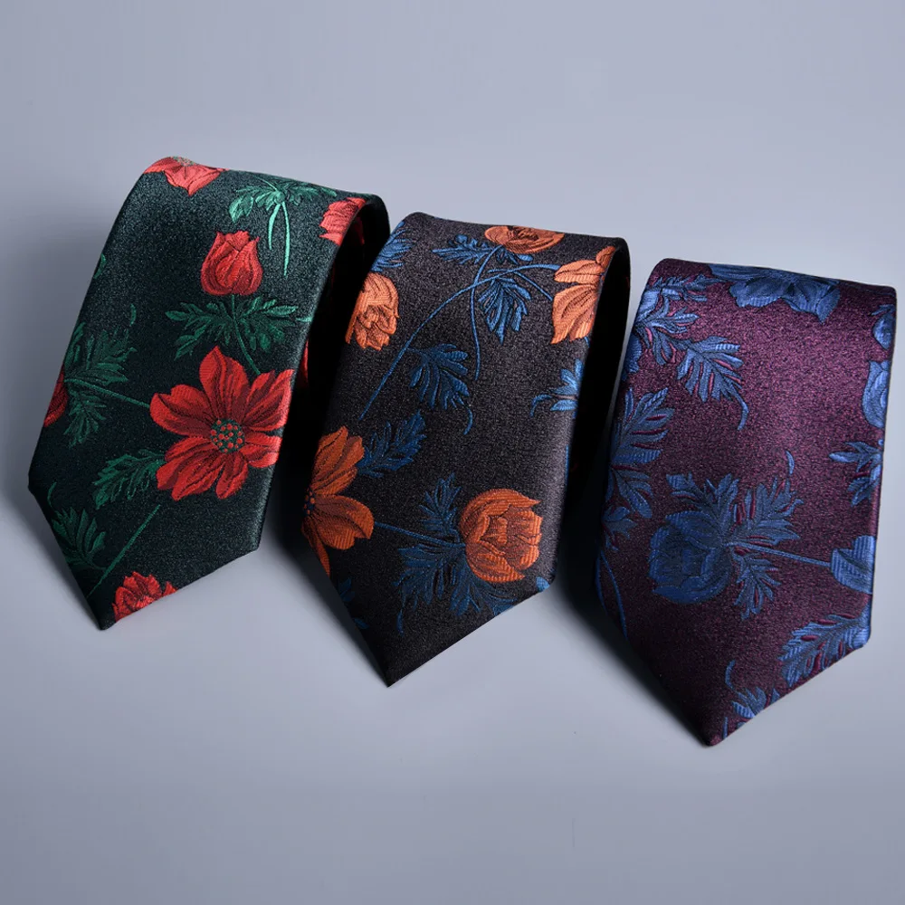 

7CM Tie Striped Flowers Gravata Wine Red Wedding Gravatas Formal Business Neckties Gifts Floral Ties For Men