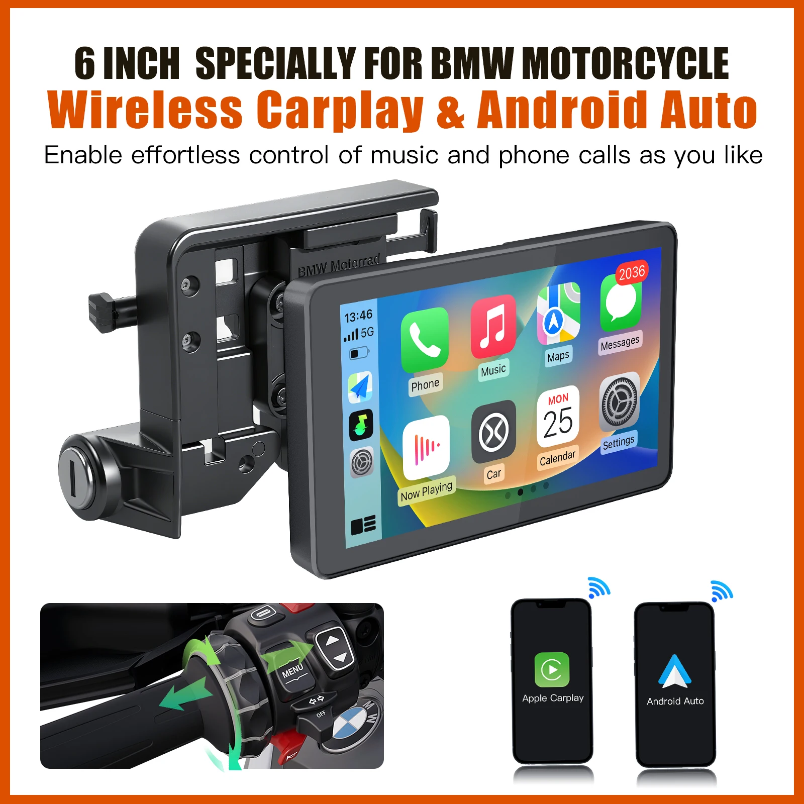 CARABC MB6 Layar GPS Motor 6" Nirkabel Carplay Android Auto Khusus Untuk BMW F750GS XR M1000 R1200GS R1250GS S1000XR R1300GS